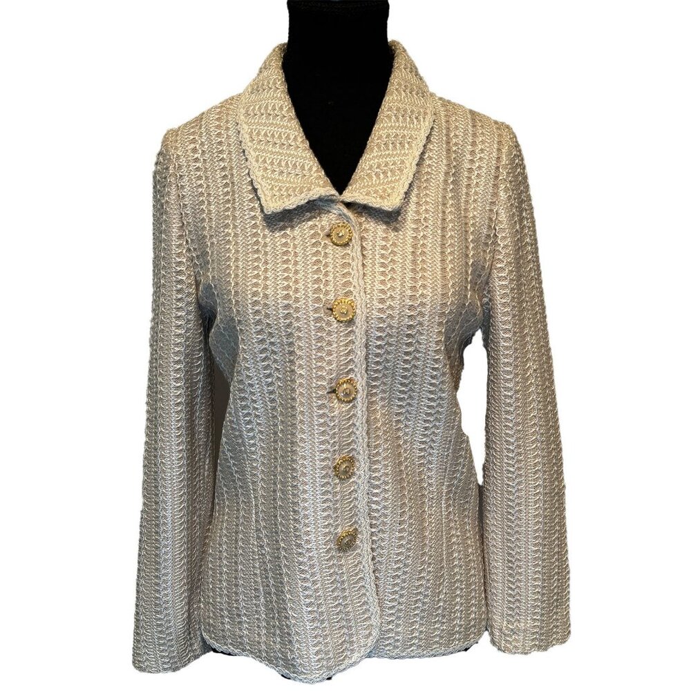 St John Santana Knit Blazer Cream Gold Buttons Size 6 Jacket